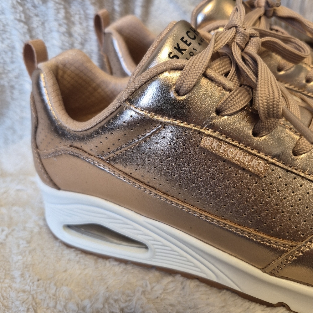 NEW Skechers Uno Metallixs Rose Gold Sneakers Lace Up Memory Foam Women's Sz 10 - Picture 4 of 14